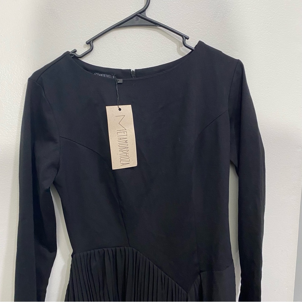 Metamorphoza‎ Black Pleated Chiffon Dress Medium Lagenlook - Picture 3 of 7
